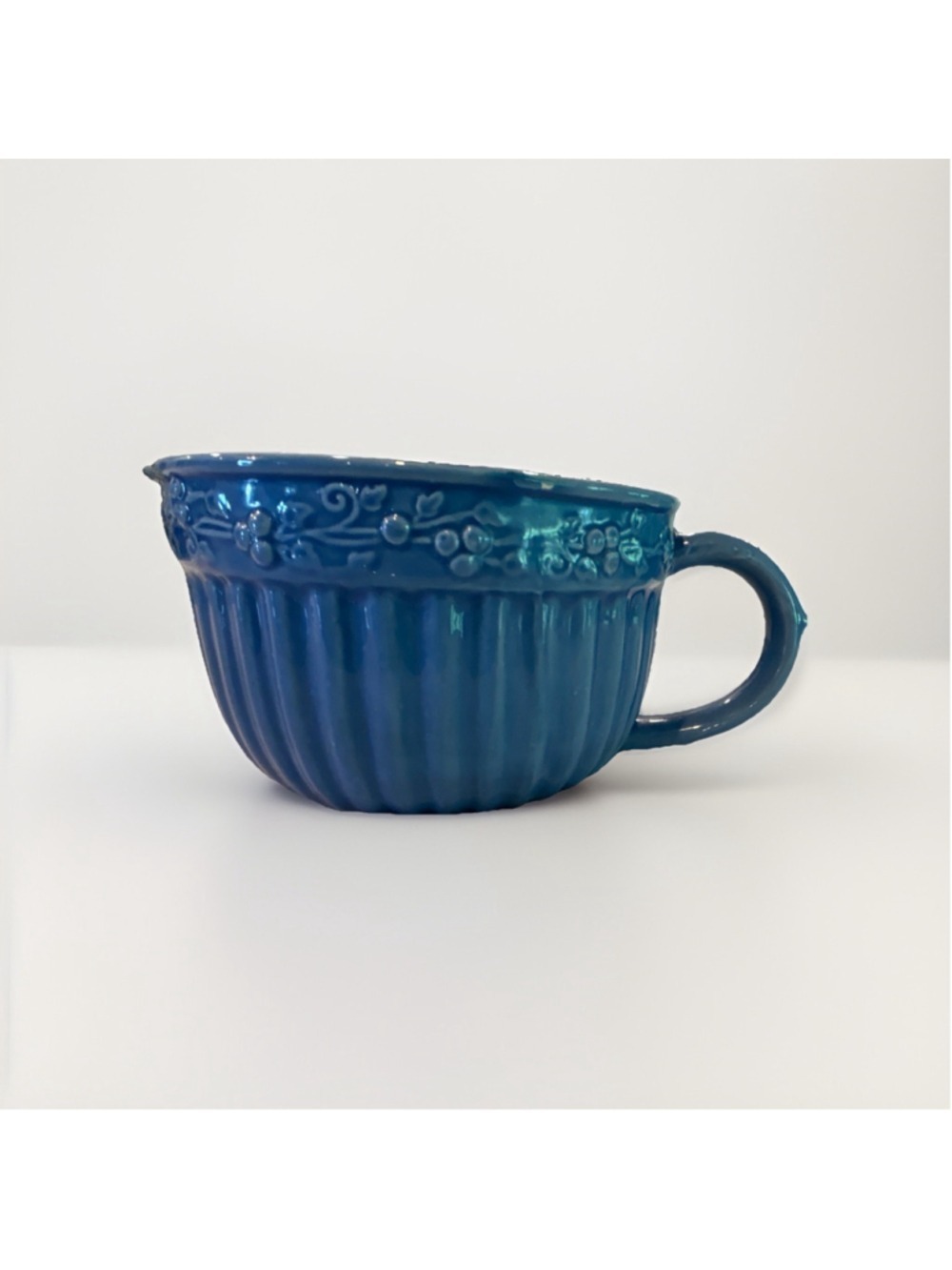 Vintage Swiss Colony Blue Ceramic Pottery Mixing‎ Bowl Glossy Floral Pattern - Picture 6 of 6